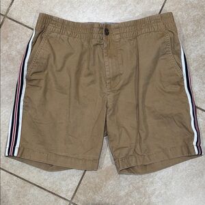 Tommy Hilfiger Tan Shorts with Red, White, and Blue Trim